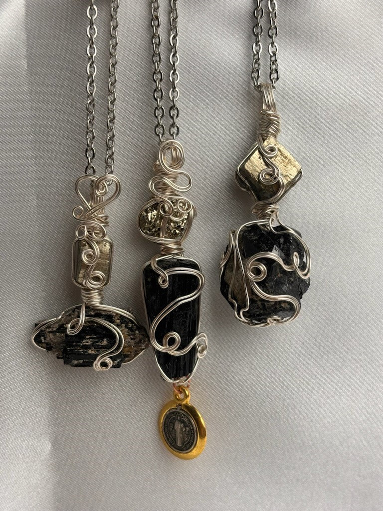 Tourmaline Pyrite Protection Crystal  Custom Pendant #101