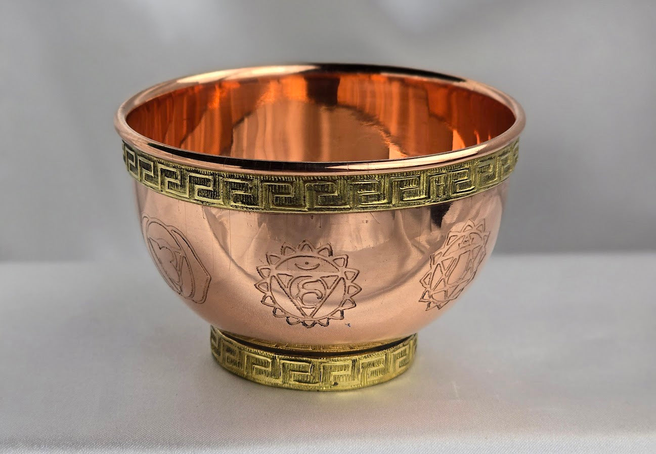 Offering Bowl 7 Chakra Symbol Copper   3"D
