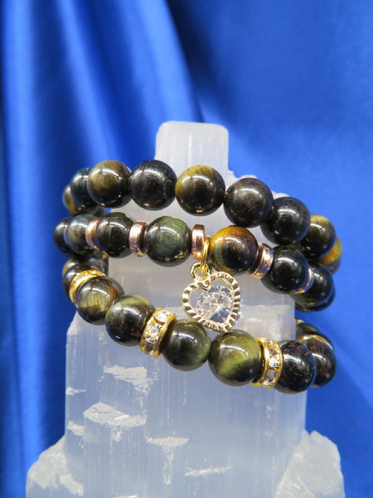 Tigers Eye/Blue Crystal Bracelet  #BR68