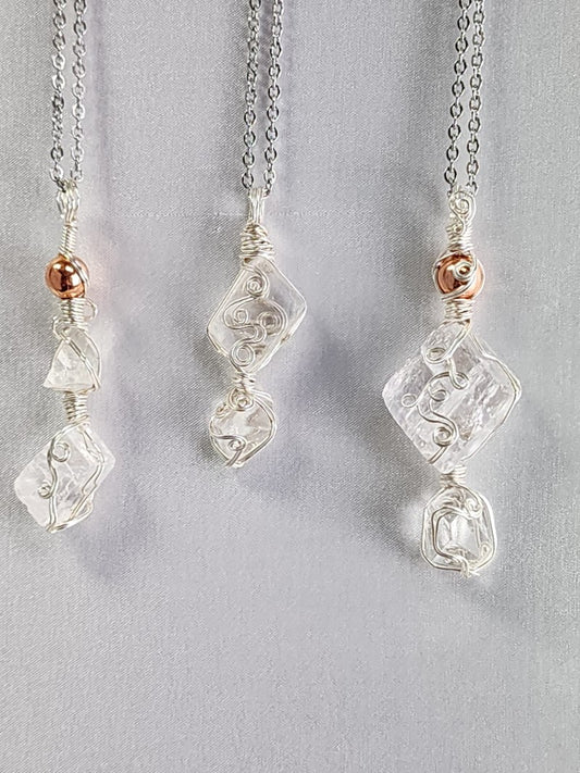 Icelandic Spar with Apopholite Crystal Custom Pendant #E2