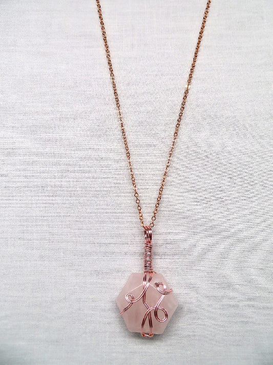 Rose Quartz Hexagon Crystal Custom Pendant #102