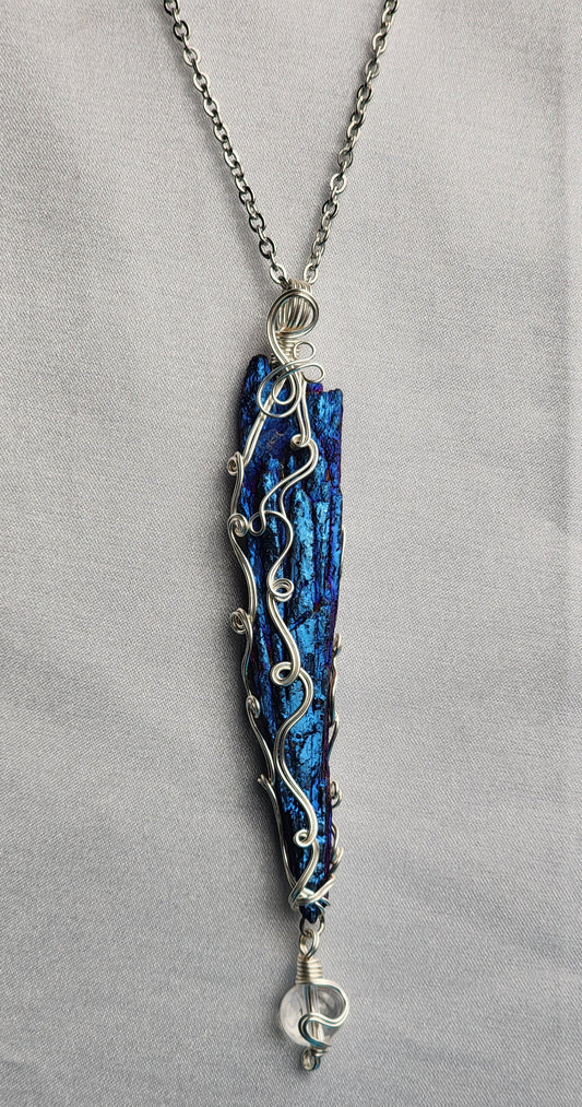 Kyanite Dichroic  w/Clear Quartz Bead Crystal Custom Pendant