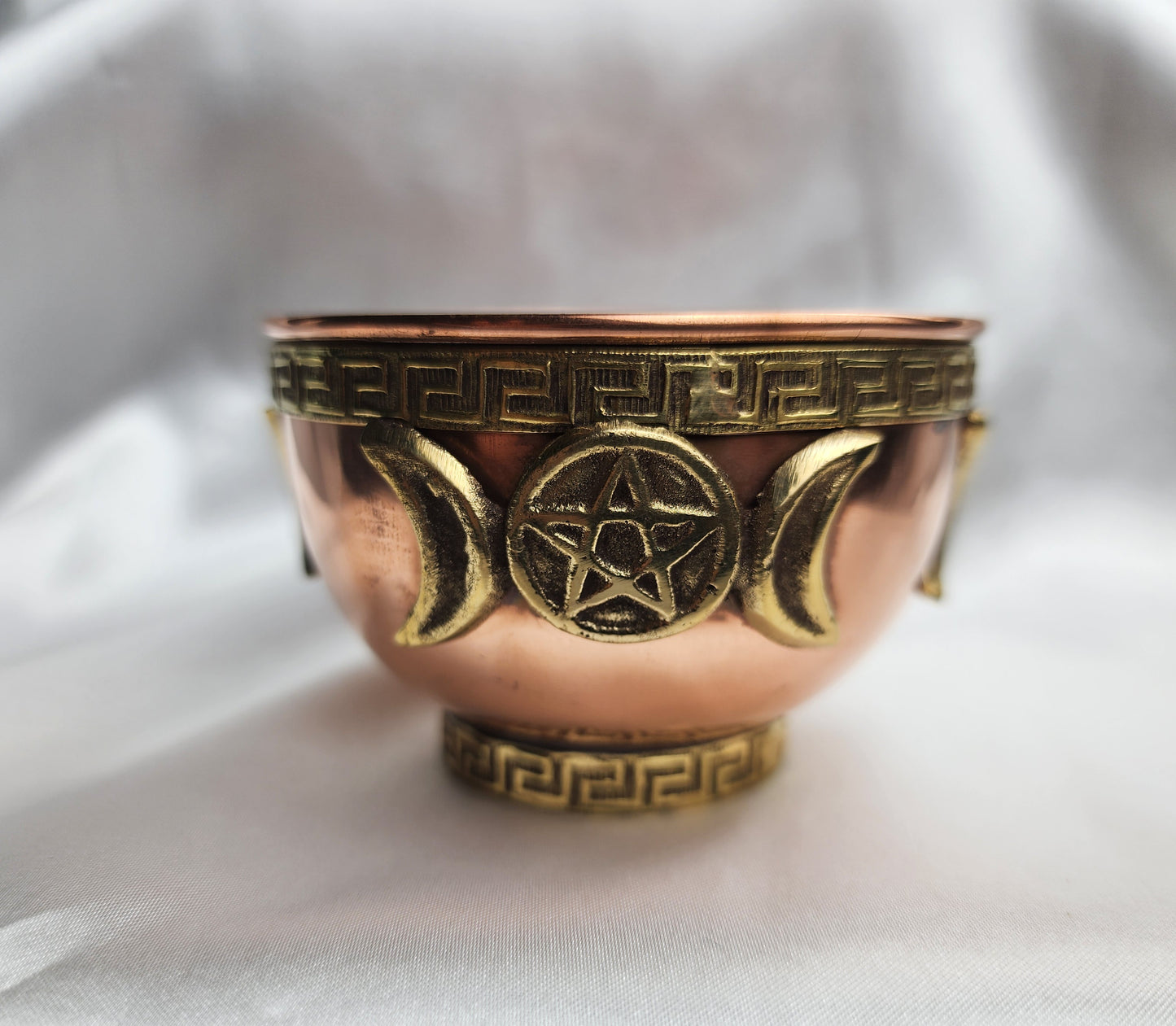 #OB1 Triple Moon Pentacle Copper Offering Bowl 3"D