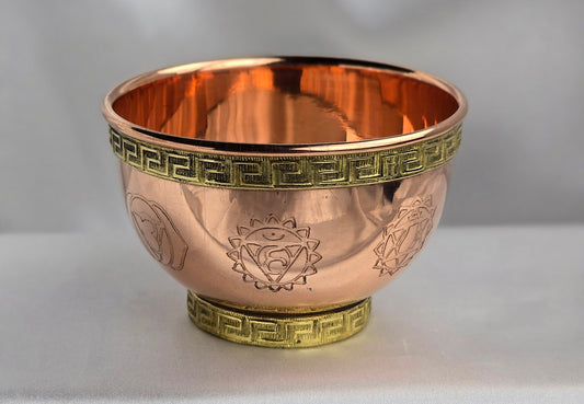 #OB6 7 Chakra Symbol Copper Offering Bowl 3"D