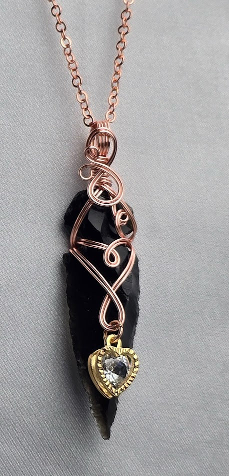 Black Obsidian Arrowhead Custom Pendant Copper