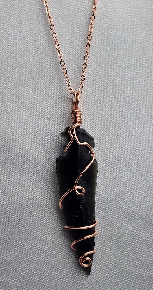 Black Obsidian Arrowhead Custom Pendant Copper