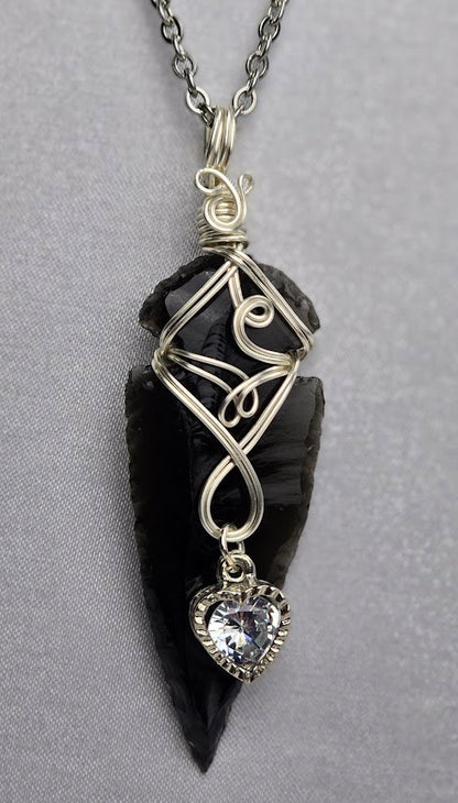 Black Obsidian Arrowhead & Tourmaline Quartz Combo Crystal Custom Pendant