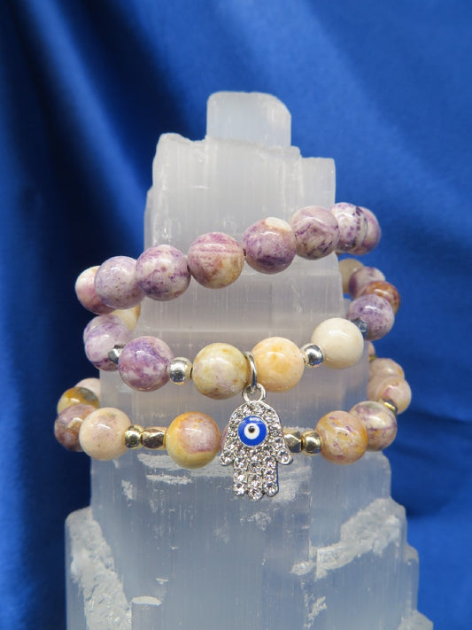 On Sale.....Jasper/Purple Flower Crystal Bracelet BR33....Special