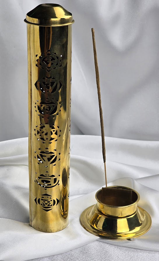 Seven Chakra Brass Incense Tower Burner 12"