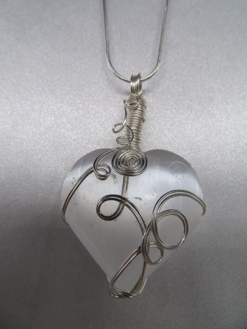 Selenite Heart Crystal Custom Pendant #E22