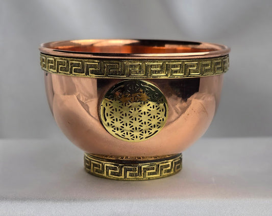 #OB5 Flower of Life Symbol Copper Offering Bowl 3"D