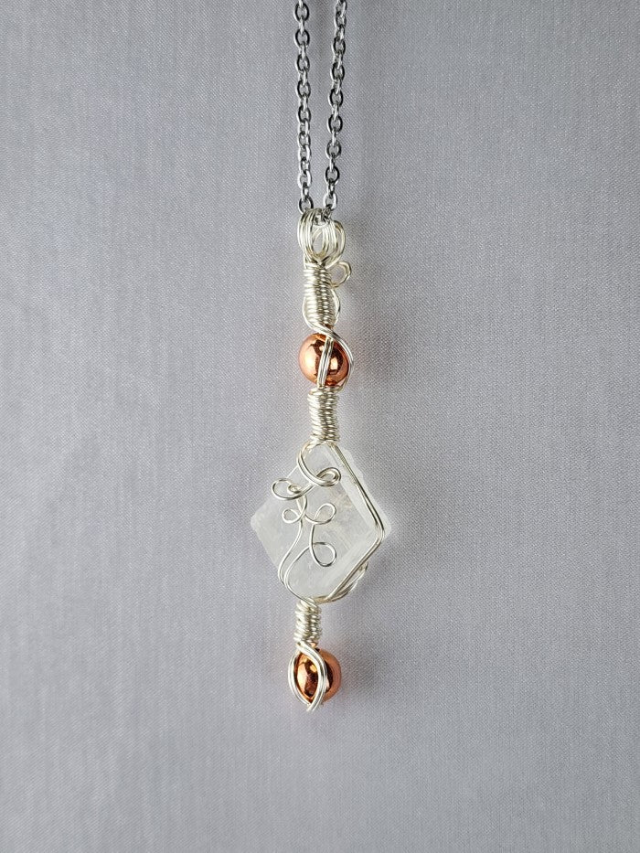 Icelandic Spar with Copper bead Crystal Custom Pendant #E11