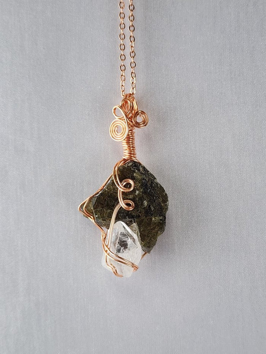 Labradorite with Apophyllite Crystal Custom Pendant #E13