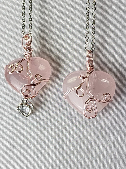 Rose Quartz Heart Crystal Custom Pendant #E18
